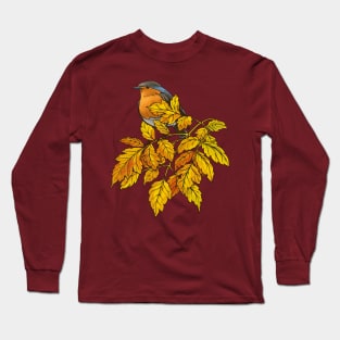 European robin on a tree Long Sleeve T-Shirt